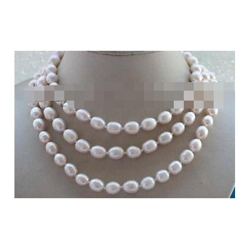 50" Longest Genuine Natural 9mm White Rice Pearl Necklace #f