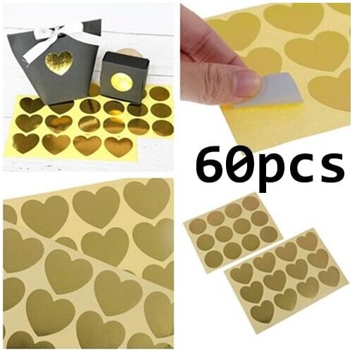 60pcs Sealing Handmade Golden Heart Gold Cake Candy Packaging Label Sticker Baking DIY Gift Party Stickers