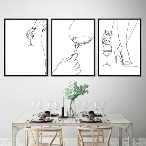 Abstract Woman Body Wine Line Drawing Prints Bar Decoration Minimalist Kitchen Wall Art Frameless Canvas Paintings Posters