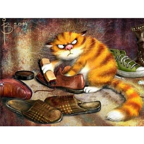 KAMY YI DIY 5D Diamond Painting Cat Art Diamond Embroidery Animal Full Square Round Mosaic Set Cross Stitch Home Decoration