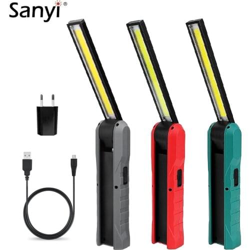 White Red COB LED Flashlight Portable Torch USB Rechargeable Working Light Magnetic Lantern Hanging Hook Lamp For Night Fishing