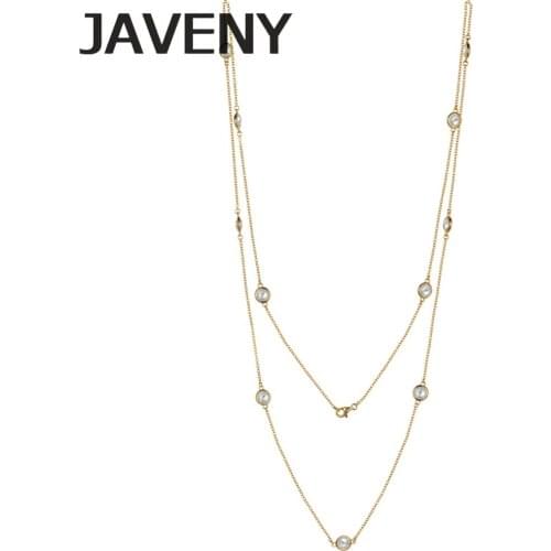 925 Sterling Silver 3A Grade Round Faceted CZ Cubic Zirconia Wedding Long Chain Station Necklaces for Women Birthday Gifts