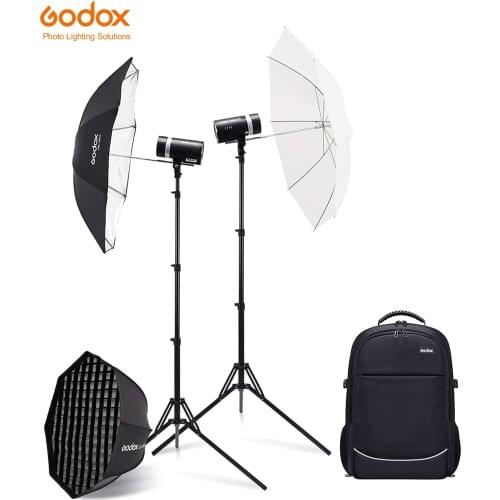 Godox 2pcs AD300Pro AD300 PRO 300W Out Door Flash Dual Flashes Backpack Softbox Light Stand Umbrella Kit