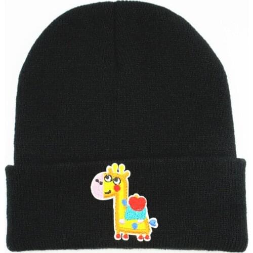 Cotton Cartoon giraffe embroidery Thicken knitted hat winter warm hat Skullies cap beanie hat for men and women 361