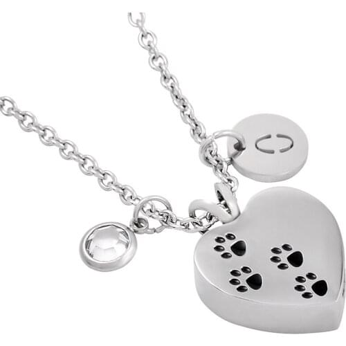 IJMD0022 Stainless Steel Pet Dog Paw Prints Heart Cremation Pendant Ashes Urns Keepsake Memorial Necklace Hold For Jewelry