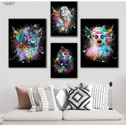 Modern Colorful Animal Pictures Figure Paintings Wall Art Canvas Posters Print Modern Trippy for Living Room Home Decor No Frame