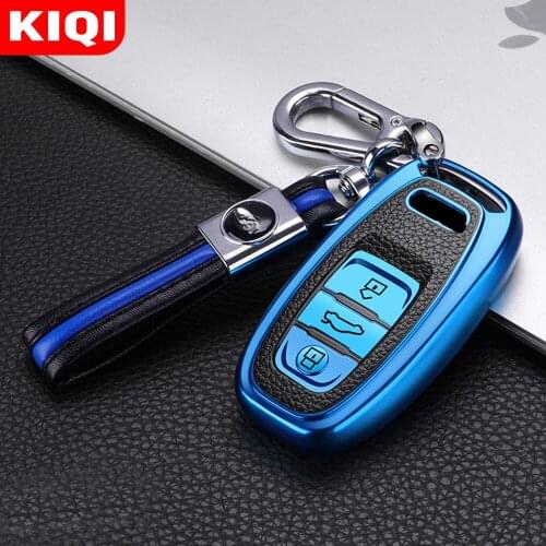 KIQI Soft TPU Leather Car Key Case Cover Bag for Audi Q5 A4 A5 A6 A7 A8 S5 S6 S7 S8 Smart Remote Fobs Cover Bag Keychain