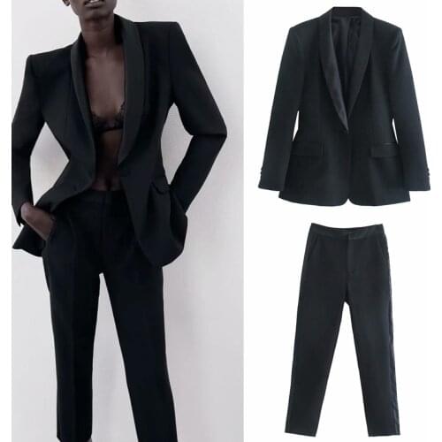 KUMSVAG Women Summer Casual Solid Pant Suits 2-piece Sets 2021 ZA Blazers Coats and Trousers Female Elegant Office Lady Clothing