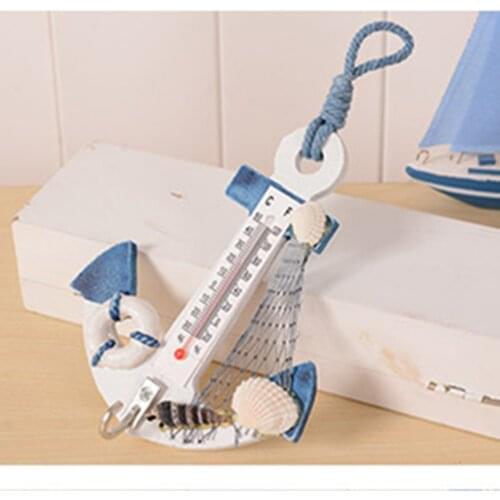 Creative Gift Wood Anchor Thermometer Crafts Art Wall Hanging Hook Meter Gauge Shell Nautical Decor Vintage Home Decoration
