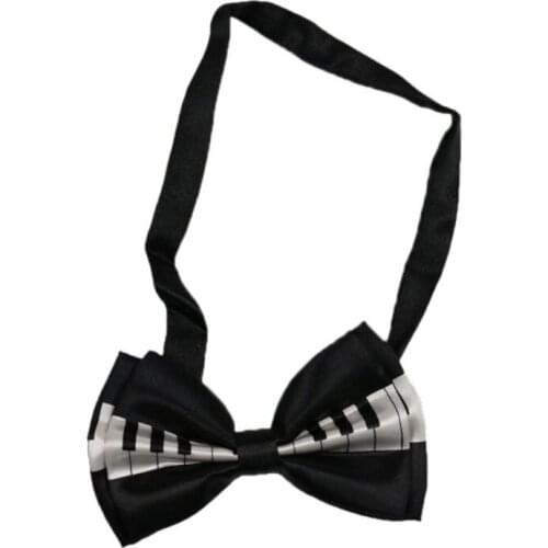 L5YC Men Women 2 In 1 Suspenders Bow Tie Set Black White Music Notes Piano Keyboard Print Adjustable Y-Back Belt Necktie Stage