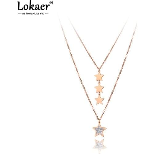 Lokaer Bohemia Double Layer CZ Crystal Star Charm Pendant Necklaces For Women Stainless Steel Summer Choker Necklace N20163