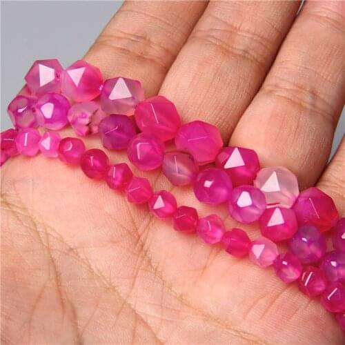 Natural Stone Diamonds Faceted Rose Red Spacer Loose Beads DIY Charms Women Bracelet Accessories Handmade for Jewelry Making 15"