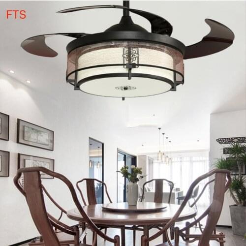 Retro invisible fan light living room bedroom dining room ceiling fan lamp frequency conversion led invisible fan chandelier