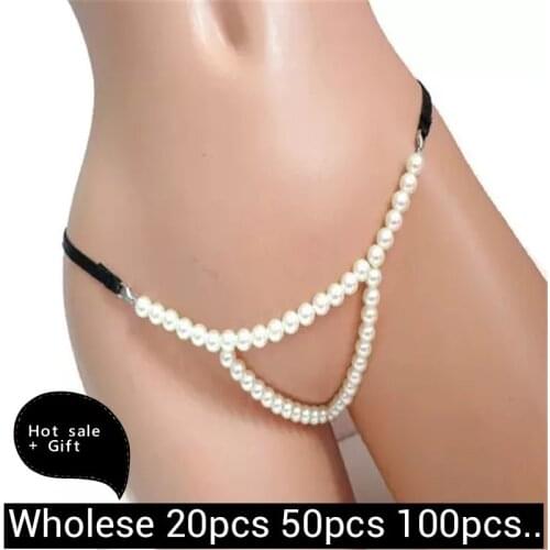 Wholesale Lovers Sexy Bikini underwear Pearl Chain Night club Necklace Flirt Sexy Thong Panties Chain Body Jewelry For women