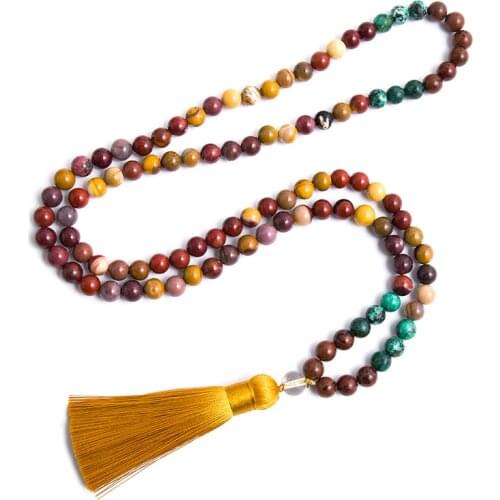 8mm Natural Mahogang Obsidian Stone and Mookaite Neckalce For Women Men Japamala Sets Meditation Yoga 108 Mala Beads Jewelry