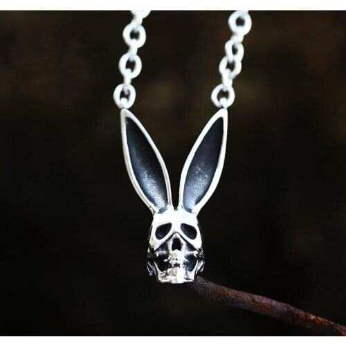 Vintage Gothic Sexy Bunny Girl Mask Rabbit Skull Pendant Necklace Hiphop Mens 316L Stainless Steel Punk Biker Necklace Jewelry