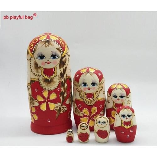 PB Playful bag Seven layer red braided girl Russian dolls wooden DIY childrens toy set creative funny couple birthday gift HG70