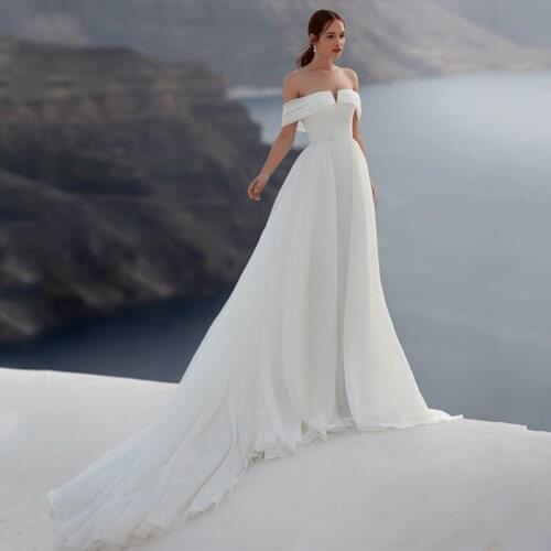 Eightree Off The Shoulder Wedding Dresses With Train Mermaid Boho Beach Satin Chiffon Bridal Gowns White Simple Wedding Gowns