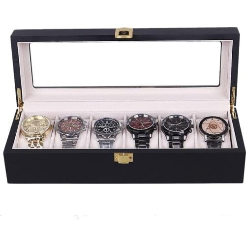 Watches Holder Box Black Men Women Top Luxury Wooden Watch Box Glass Jewelry Organizer Box 3 6 Grids PU Leather Watch Organizers