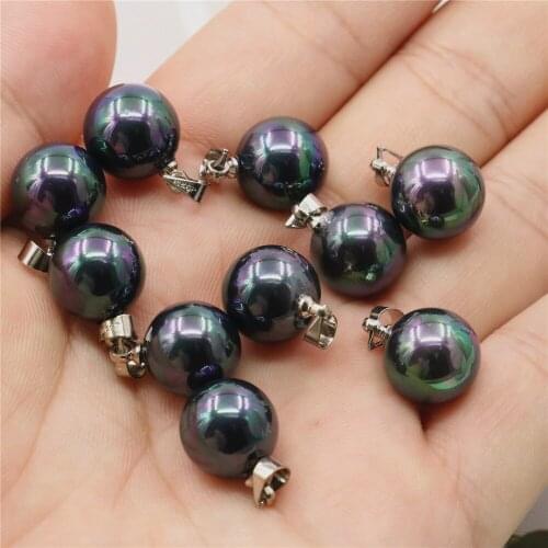 New Style Wholesale 5pcs Fashion Natural Black Shell Pearl 10mm Round Bead Pendant Diy Necklace Accessories Gift for Women M348
