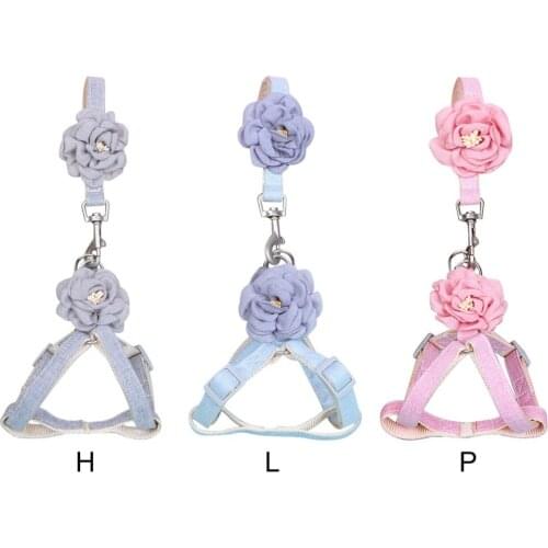 Adjustable Pet Dog Harness Leash Collar Set Soft Flower Double Layer Dog Harness For Medium Dog Collar Leash Outdoor Walking