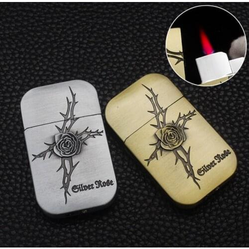 Retro Rose Embossed Butane inflatable gas Cigarette lighter jet Turbo torch red flame Metal cheap Smoking igniter men women gift