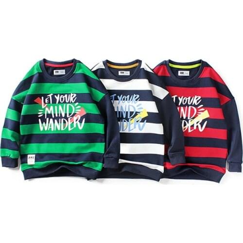 Boys Long-Sleeved Stripe Bottoming Shirt Sweater 2021 Spring Autumn Kid Cotton Letter Printing T-Shirt Tops For 5-14 Years
