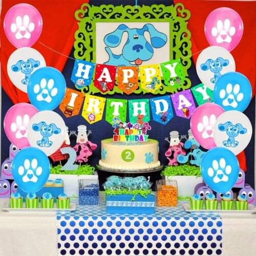 Blues Clues Balloons Cute Blues Dog Footprints Ballons Cake Topper Happy Birthday Banner Baby Shower Party Bluey Pet Decoration