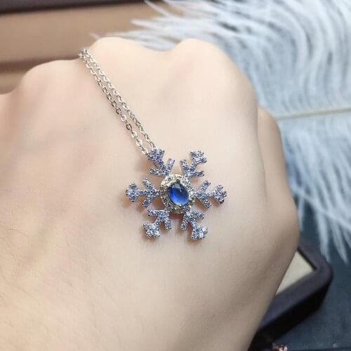 Snowflake style blue sapphire gemstone jewelry set including ring necklace 925 sterling silver natural gem date love party gift