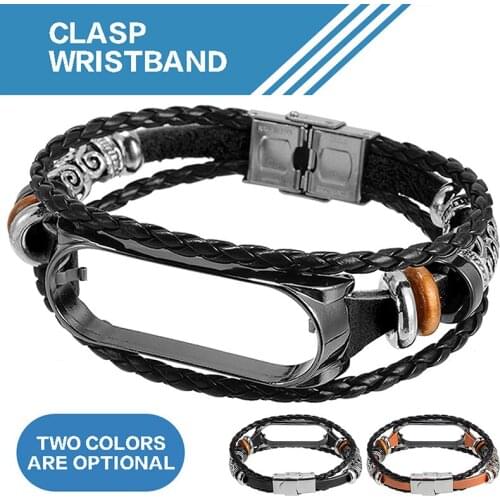 Smart Bracelet Leather Weave Strap Braided Watch Band For Xiaomi Mi Band 3/4 Wrist Strap Metal Replacemen For Xiaomi Mi Band 3/4