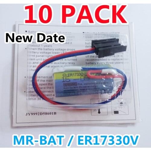 10 Pack New Original For Mitsubishi ER17330V MR-BAT CNC 3.6V 1700mah PLC Lithium Battery with Plug Free Shipping