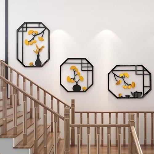 Retro Flower Vine Vase Wall Stickers Chinese Style Hallway Living Room Background Wall Decal 3D Acrylic Wallpaper Home Decor