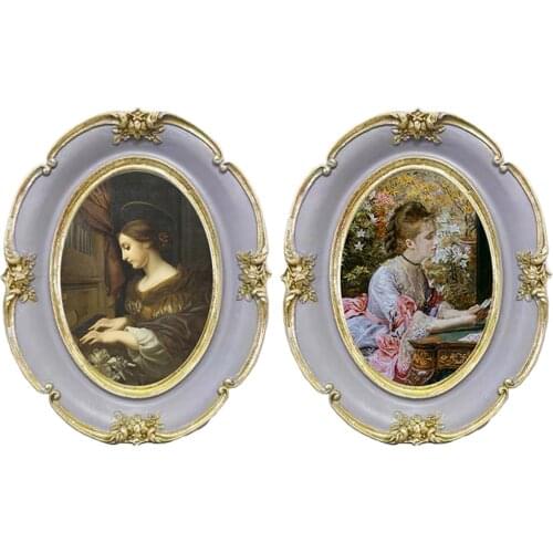 Vintage Baroque Oval Photo Frame Antique Table Resin Decoration Ornate Textured Picture Frame for Home Decor European Style