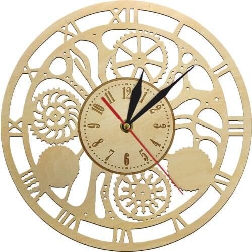 Steampunk Gear Clock Mechanism Gears Design Cogwheel Vintage Wooden Wall Clock Home Interior Wall Decor Wood Art