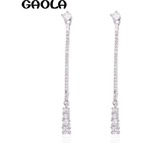 GAOLA Women 4 Colors Crystal Stones AAA Cubic Zirconia Long Dangle Earrings Fashion Jewelry