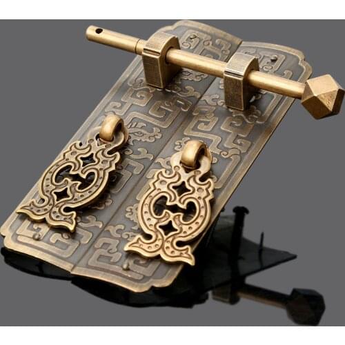 1Pc Antique Chinese Classical Cabinet Drawer Lock Latch Furniture Hardware Door Strip Pulls Handle Knob Brass Decorative Handles