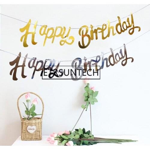 100sets Gold Silver Happy Birthday Banner Bunting Hang Garland Birthday Party Decor Banner Baby Shower Decoration