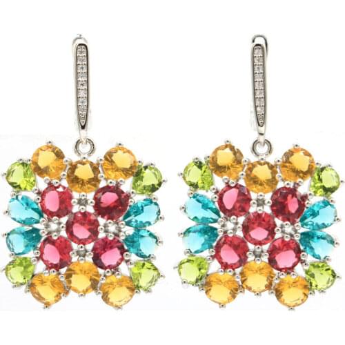 61x25mm Delicate Fine Cut Big Heavy 22g Created Green Peridot Honey Spinel White CZ Women Dating Silver Pendant