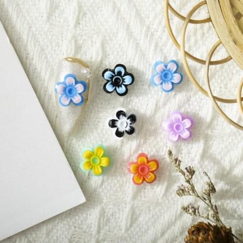 50Pcs Flower Nail Resin Charms 2 Layered Colorful Printed Floral Rhinestones For Nails Resin Beads Manicure Multicolor Stones