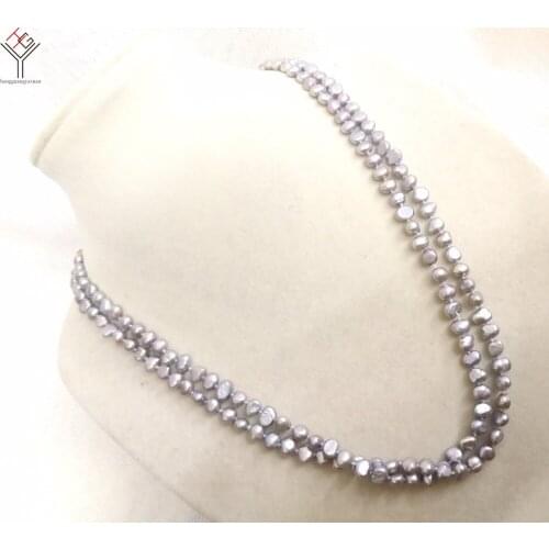 60cm 24inch Women fashion Jewelry 2 strands natural pearl necklace 6x7mm gray baroque freshwater pearl