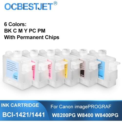 BCI-1421 BCI-1441 Refillable Ink Cartridge With Permanent Chip For Canon imagePROGRAF W8200PG W8400 W8400PG 330ML 6Colors/Set
