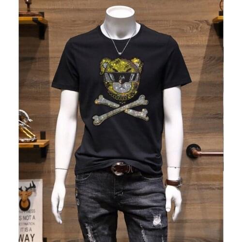 Brand Fashions Casual Slim Fit short Sleeve Men tShirt Streetwear Clothes Diamond stone T-Shirts Mens High Quality