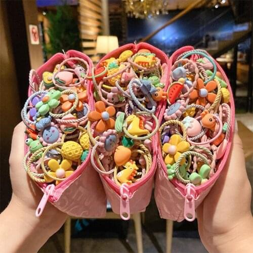 Childrens Elastic Rubber Band Does Not Hurt The Hair Ties Girls Baby Cute Head Rope Cartoon Fruit Flower Hair Accessories Gift