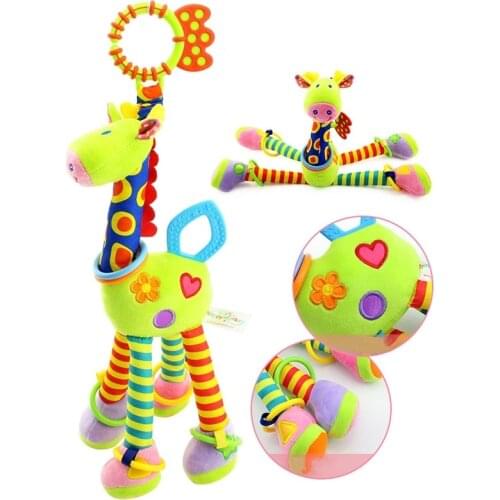 Stroller Hanging Teether Plush Infant Toys Giraffe Animal Kids Sensory Educational Toys Newborn Rattles Handle Toys 0-12 Months