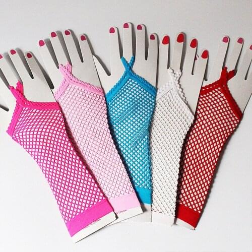 1Pair Breathable Performance Dance Mesh Fishnet Long Gloves Party Girl Lace Mittens Women Solid Fingeless Net Gloves