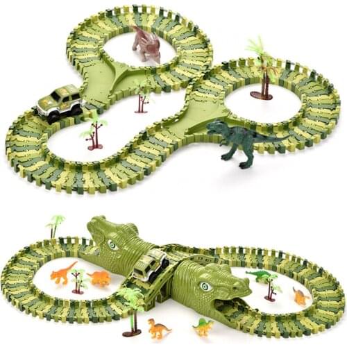 Flexible Race Simulation Track Car Toys Dinosaur Electric Racing Roller Coaster Building Blocks Railway Car Gift