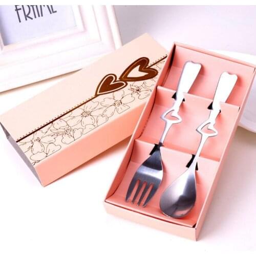 Perfect Pair Coffee Spoons and Fork in Gift Box Party souvenirs Wedding Gifts for Guest 100sets/lot LX3281
