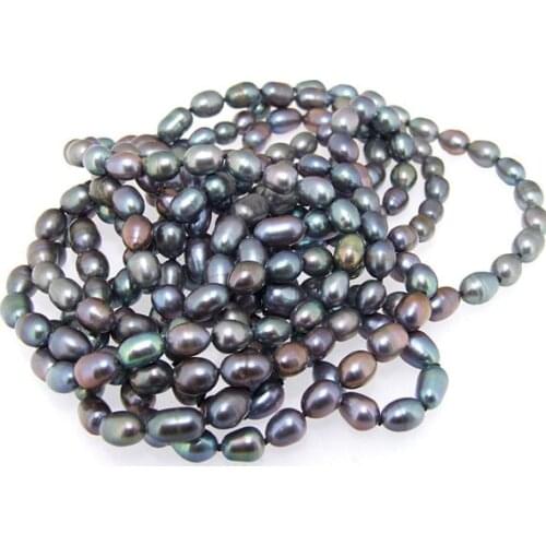 Perfect Womens Pearl Jewelry, 55'' Long Black Color Freshwater Pearl Necklace,Rice Pearl Jewelry
