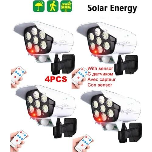 4pcs remote solar fake monitor dummy camera LED Street Light Waterproof PIR Motion Sensor Smart Lamp Outdoor Garden Security Wal