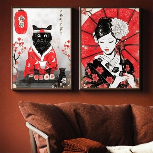 Modern Japanese Culture Art Wall Poster Samurai Geisha Canvas Painting Picture Living Room Home Wall Decoration Mural Cuadros